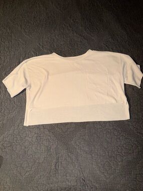 Altar'd State Cream Cropped Short Sleeve Pocket Top